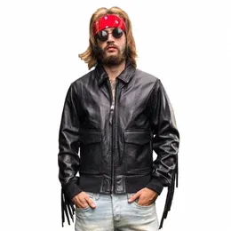 stage Punk Show Mens Tassels Cowhide Genuine Leather Jacket Slim Fit Windbreaker Aviator Coat Motorcycle Natural Leather Jackets X9os#