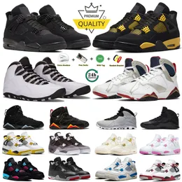 4 4s Basketball Shoes Black Cat Thunder Vivid Sulfur Frozen Moments Bred Reimagined Metallic Gold 7 7s Trophy Room 10 10s Steel Grey men women trainers Sneaker