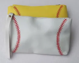 Borsa da trucco sportiva in pelle PU modello baseball Softball Borse cosmetiche con cerniera Borsa da viaggio da toilette per donne e ragazze1624830