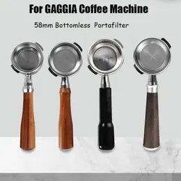 GAGGIA BOLLOPLESS FILTER HOLDER 58mm Solid Wood Handle Portafilter Universal For Gaggia Classic Coffee Machine Barista Tools 240326