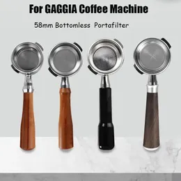 Porta filtro senza fondo GAGGIA 58 mm Manico in legno massiccio Portafilter universale per gaggia Classic Machine Macchina Baista Strumenti 240326