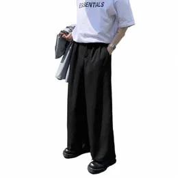 Calças casuais homens preto em linha reta solto all-match mop calças masculinas na moda alta rua perna larga respirável verão elegante ins v0tI #