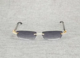 Vintage Rhinestone Black White Buffalo Horn Rimless Solglasögon Män träglasglasögon Metallramar för Summer Club Eyewear1269502