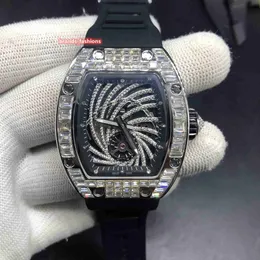 Hip hop tendência masculina relógio de pulso caso diamante relógio grande moldura diamante relógios pulseira de borracha preta relógio mecânico automático w238y