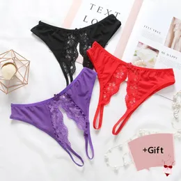 3PCS Sexy Fashion Solid lace Private Underwear Thong Panties Open Pants embroidered Allure Erotic For Women Body Jewelry 240311