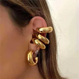 Hoop Huggie Punk unperforated thick circular clip earrings suitable for women gold C-shaped earrings sleeve screw tube thick earrings jewelry gifts 24326