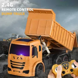 Electric/RC Car RC Cars Dump Truck Vehicle Toys For Children Xmas Födelsedagspresenter Gul färg Transportör Engineering Model Beach Toys T240325