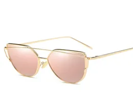 Кошачьи глаза солнцезащитные очки 2017 Новый дизайн бренда зеркал Flat Rose Gold Vintage Cateye Fashion Sun Glasses Lady Eyewear UV4006107936