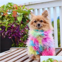 Köpek Giyim Ayakkabı Kıyafetleri Kış Gökkuşağı Kürk Küçük Moda Aksesuarları Teddy Chihuahua Kıyafet York Lüks Damla Teslimat Ev Bahçesi Dhdco