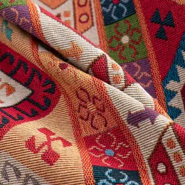 Tyg bohemisk etnisk stil jacquard tyg geometriskt garn färgat mönster för sömnadstillbehör hem dekor textil med halv meter