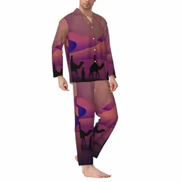 Desert Starry Night Pijama Masculino Camel Stars Imprimir Romântico Casa Pijamas Primavera 2 Peça Casual Oversized Conjunto de Pijama Personalizado e5fC #