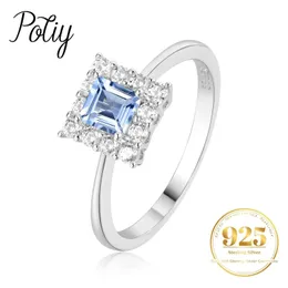 バンドリングPotiy Square Natural Sky Blue Topaz 925 Sterling Silver Luxury Ring Womens Daily Jewelry Exquisite Jewelry Birthday Gifter J240326
