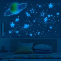 Klistermärken 3D Rainbow Moon Luminous Wall Stickers Glow in the Dark Stars Stickers For Kids Rooms Bedroom Tak Hem Dekoration Bakgrundsbilder