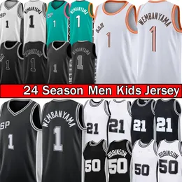 فيكتور ويمبانياما تحفيز قمصان كرة السلة San City Antonio Spures 2023-24 Dennis 91 Rodman David 50 Robinson Retro Jersey White Black Sports Shirt