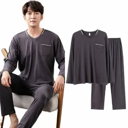 Pyjamas für Männer Cott Plus Größe Nachtwäsche LG Sleeved Pullover Sportliche Homewear Freizeit Koreanische Große Größe Pjs Männliche Hause Kleidung p0xO #