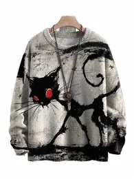 3D 프린팅 할렌 시리즈 무서운 검은 고양이 패턴 못생긴 스웨터 거리 캐주얼 겨울 스웨터 M 신제품 유니스시드 M-1 P396#