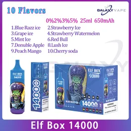 Original Elf Box 14000 Puff Disposable E Cigaretter 25 ml POD 10 smaker 0% 2% 3% 5% Nivå 650 mAh Batteris Puff 14000 Vape Pen Kit