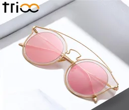 Trioo Clear Rame Sunglasses Женщины с Case Pink Round Lens Gafas de Sol Mujer Summer Fashion Designer Metal Sun Glasses2610802