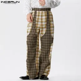 Men's Pants INCERUN 2024 American Style Trousers Men Plaid Patchwork Long Fashion Elegant Male Streetwear Pantalons S-5XL