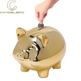 Lådor animaliska piggy bankstatyer skulpturer figurer för heminredning guld vardagsrum dekoration bordsskrivbord prydnad rosa gris söt gåva