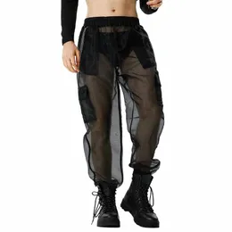 stylish Casual Style Trousers INCERUN New Men's Party Shows Hot Sale Lg Pants Sexy Solid See-through Thin Mesh Pantals S-5XL 25VX#