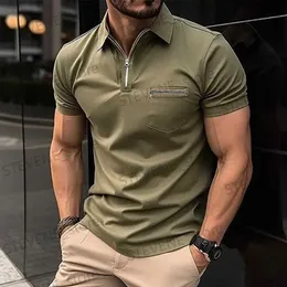 T-shirt da uomo Estate da viaggio Uomo Casual Polo a maniche corte T-shirt con tasca sul petto con cerniera T-shirt da uomo Polo traspirante Abbigliamento da uomo T240325