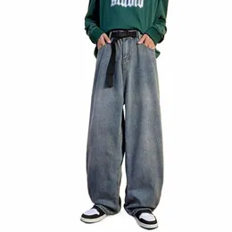 Jeans Homens Wed American S-5XL Oversize Solto High Street Fi Wide Leg Primavera Ses All-Match Roupas Streetwear Denim R5Mc #
