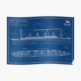 Caligrafia rms titanic blueprint poster decoração moderna impressão parede mural casa engraçado arte imagem pintura quarto vintage sem moldura