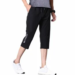 75% Populaire Verkoop 3/4 Broek Effen Kleur Rekbare Mannen Met Trekkoord Zakken Cropped Broek Voor Sport D5Rr#