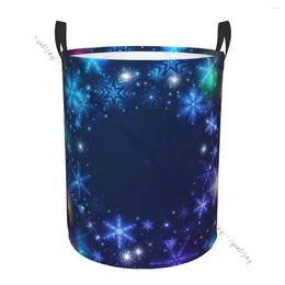 Laundry Bags Basket Storage Bag Waterproof Foldable Christmas Neon Snowflake Dirty Clothes Sundries Hamper