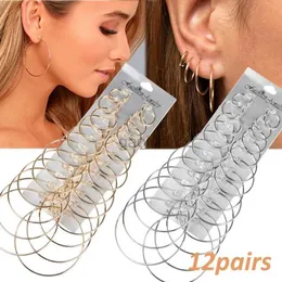 Hoop Huggie 6/12 pairs of punk large round earring set suitable for women steam punk ear clips fashionable oversized earrings wedding jewelry 24326