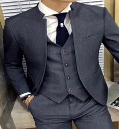 Gray Stand Collar 2020 New Business Slim Fit Mens Suit Slim Fit Custom Made Assume Homme Suits Men Mensial Grooming 3 Pitch4963552