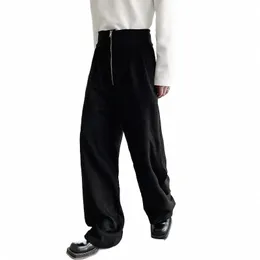 2022 Autumn Korean style unique Suede high waist pants men casual loose thickened m pants for men trousera,size M-XL Y2bO#