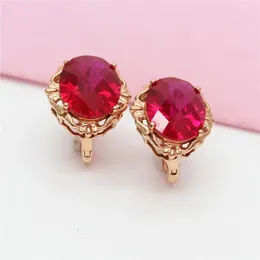 Dangle Earrings Russian 585 Purple Gold Simple And Generous Inlaid Red Stone Ear Buckle Women's 18K Color Classic Fashion Jewelry