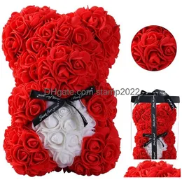 Decorative Flowers Wreaths 10Inch Rose Bear Artificial Teddy Valentines Day Gifts For Mom Wife Or Kids-Birthday Drop Delivery Home Dhaiy