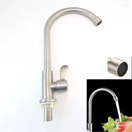 Rubinetti da cucina Rubinetto per lavello Testa spruzzatore Rubinetto Singolo foro Beccuccio per acqua fredda Flusso spazzolato 360 Rotazione flessibile Acciaio inossidabile 304 V27