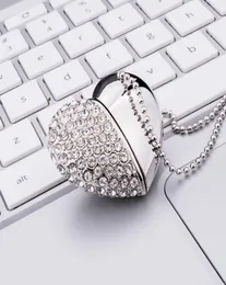 Silver Crystal Shape Heart 16G 32G 64G USB 20 флэш -накопитель достаточно памяти палец палец для ручки для компьютерного ноутбука Mac Tablet5569571