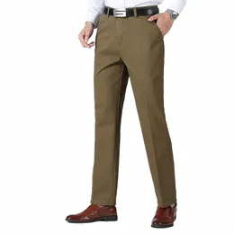 new Arrival Men's Casual Busin Pants 100% Cott Middle Waist Straight Trousers Middle Age Famous Brand-Clothing Five Colors U5vX#