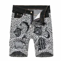 2023 Novo Summer Summer LOLH LEIL LENTA LEIR JEANS MENINO Bordado Spider Web Mid-Baist Fi Denim Shorts P0ad#