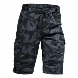 men Plus Size Casual Shorts Elastic Waist Man Camo Cropped Pants Gym Hiking Multiple Pockets Male Knee Pants P8Vy#