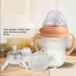 Babyflaskor Sile Feeding Bottle Kids Cup Barn Tränar vatten med lång ST-separation Anti-fall född 240315 Drop Delivery Materni DHCGA