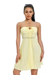 Women's Swimwear Womens pointed tube dress summer strapless sleeveless tie front solid color tassel dress beach jacket 240326