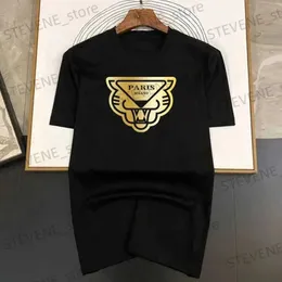 メンズTシャツタイガーヘッドパリ印刷Tシャツラグジュアリーブランド100％コットンTSサマーファッションショートSLVE特大ストートウェアトップスTシャツT240325