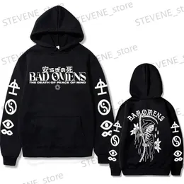 Erkek Hoodies Sweatshirts Bad Omen Band Tour Amerika Birleşik Devletleri Müzik Baskılı Hoodies Ruh Kafatası Graphic Hoodies Mens Rock Gotik Sweatshirts T240326