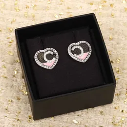 Designer Luxury Quality Charm Heart Shape With Diamond och Pink Black Color Emalj i Silver Plated Have Stamp Box PS3283B