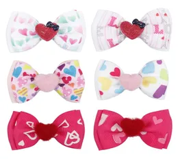 귀여운 아기 머리 활 날짜 발렌타인 039S Day Baby Fur Ball Love Heart Barretes for Girls Double Bow Knot Hair Clips Kide Hair Accessor5730861