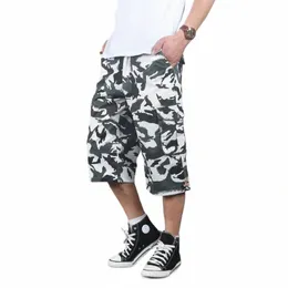 Yaz Erkek Baggy Çok Cep Askeri Kamufla Şort Kargo Gevşek Sıcak Pantlar Erkek LG Camoue Bermuda Capris Plus Boyut 3xl D2WV#