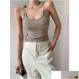 Canotte da donna Camis a costine in maglia Y2K Abbigliamento Invisibile Trasparente Shoder Strap Camicie elasticizzate Taglio basso senza maniche T-shirt slim Donna 2024 Estate Oth0N