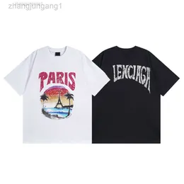 Desginer Balanciaganess T 셔츠 Baleciaga Paris High Edition 2024 New B Home Hawaiian Sunset Coconut Bat Pattern Short Sleeve T-Shirt