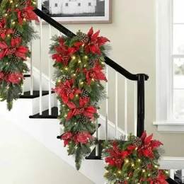 Decorative Flowers Wreaths Christmas Led Wreath Garlands Decoration Cordless Prelit Stairs Lights Up Navidad Xmas Decor Guirnaldas De Dh2Pc